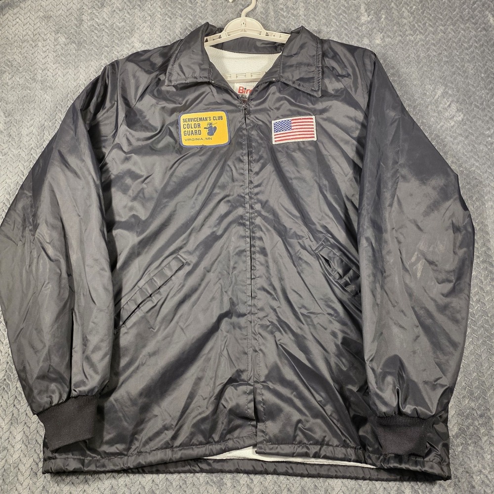 Vintage Servicemens Club Color Guard Jacket Mens XL Black Birdie USA Windbreaker